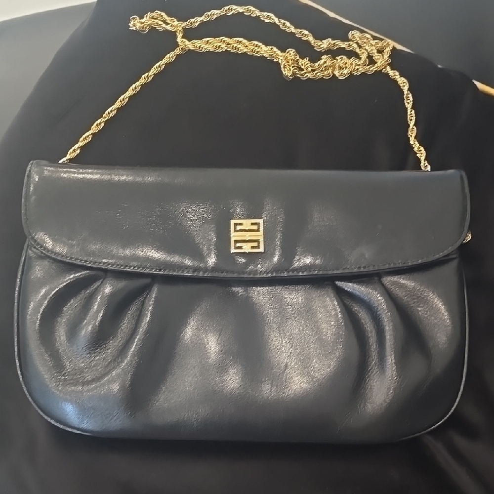 Givenchy Black Leather Clutch with Gold Chain